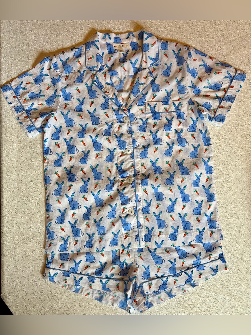 Roller Rabbit Romy The Rabbit Blue Short Sleeve and Shorts Pajama Set - Picture 6 of 7